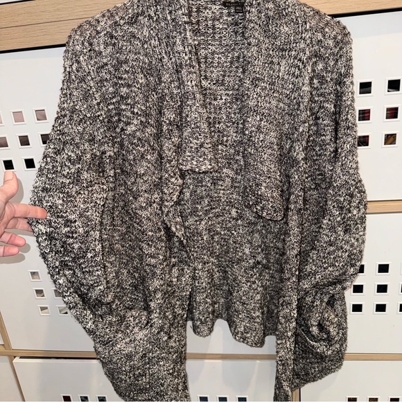 Eileen Fisher XS Open Front Cardigan Organic Cotton Alpaca Blk-Wht Pockets - Picture 11 of 11